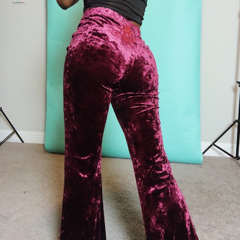 Red Suede / Velvet Bell Bottoms Wide Legged